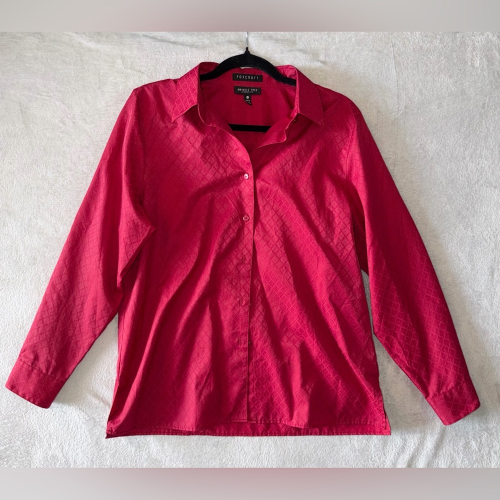 Foxcroft Wrinkle Free Classic Fit Button Shirt Pink Diamond Pattern Size 12 EUC